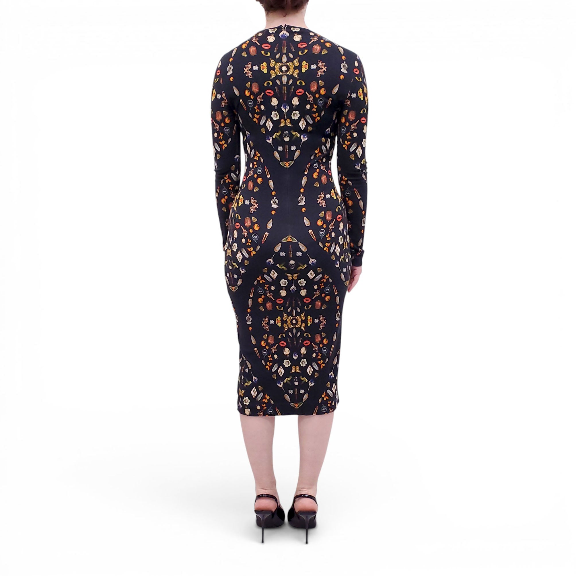 ALEXANDER MCQUEEN ICON PATTERNED BLACK DRESS - SIZE 42