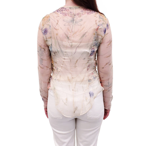 ALEXANDER MCQUEEN SHEER PATTERNED BUTTON-UP BLOUSE - SIZE 42