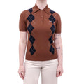 MIU MIU ARGYLE CASHMERE SHORT-SLEEVE POLO SWEATER WITH LOGO - SIZE 38