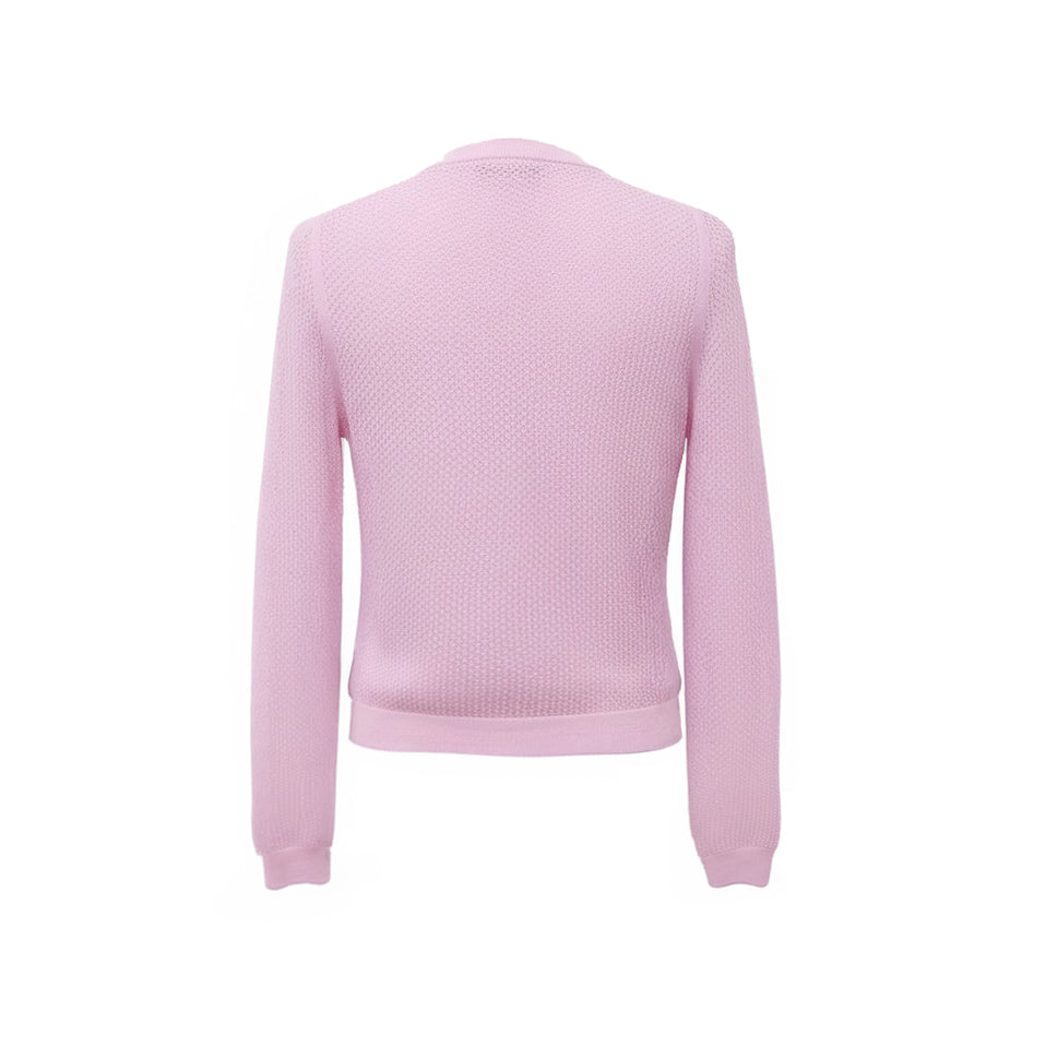 MIU MIU PINK DOTTED KNIT LOGO CARDIGAN - SIZE 38