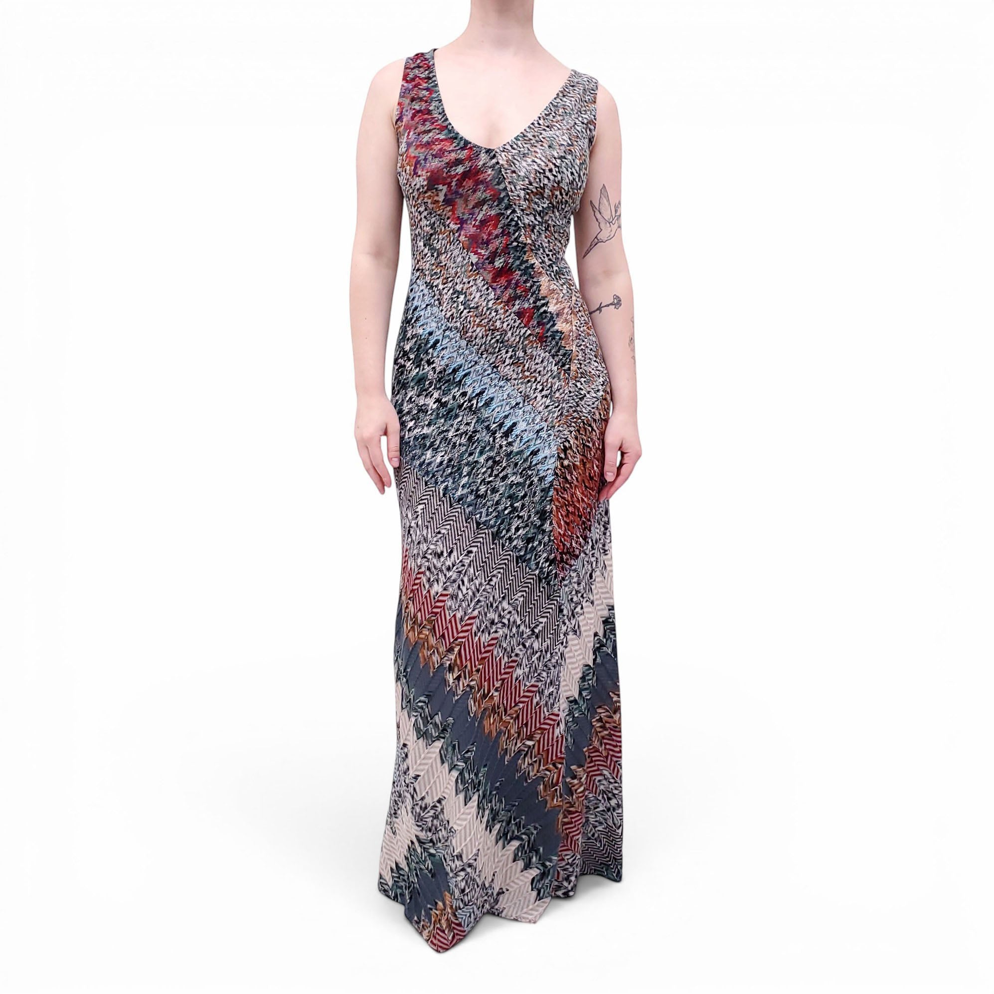 MISSONI CHEVRON PANELLED LONG DRESS - SIZE 42