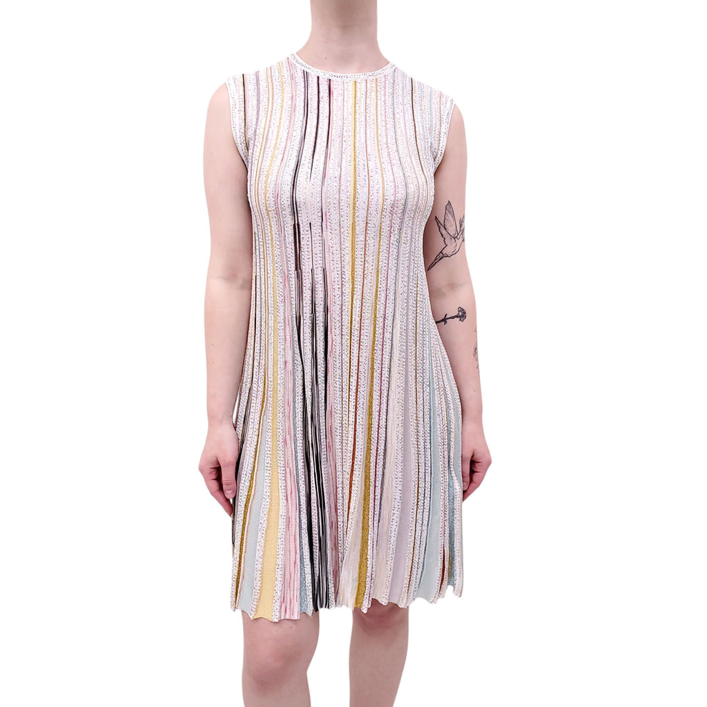 MISSONI STRIPED PLEATED SILK-BLEND MINI DRESS - SIZE 40