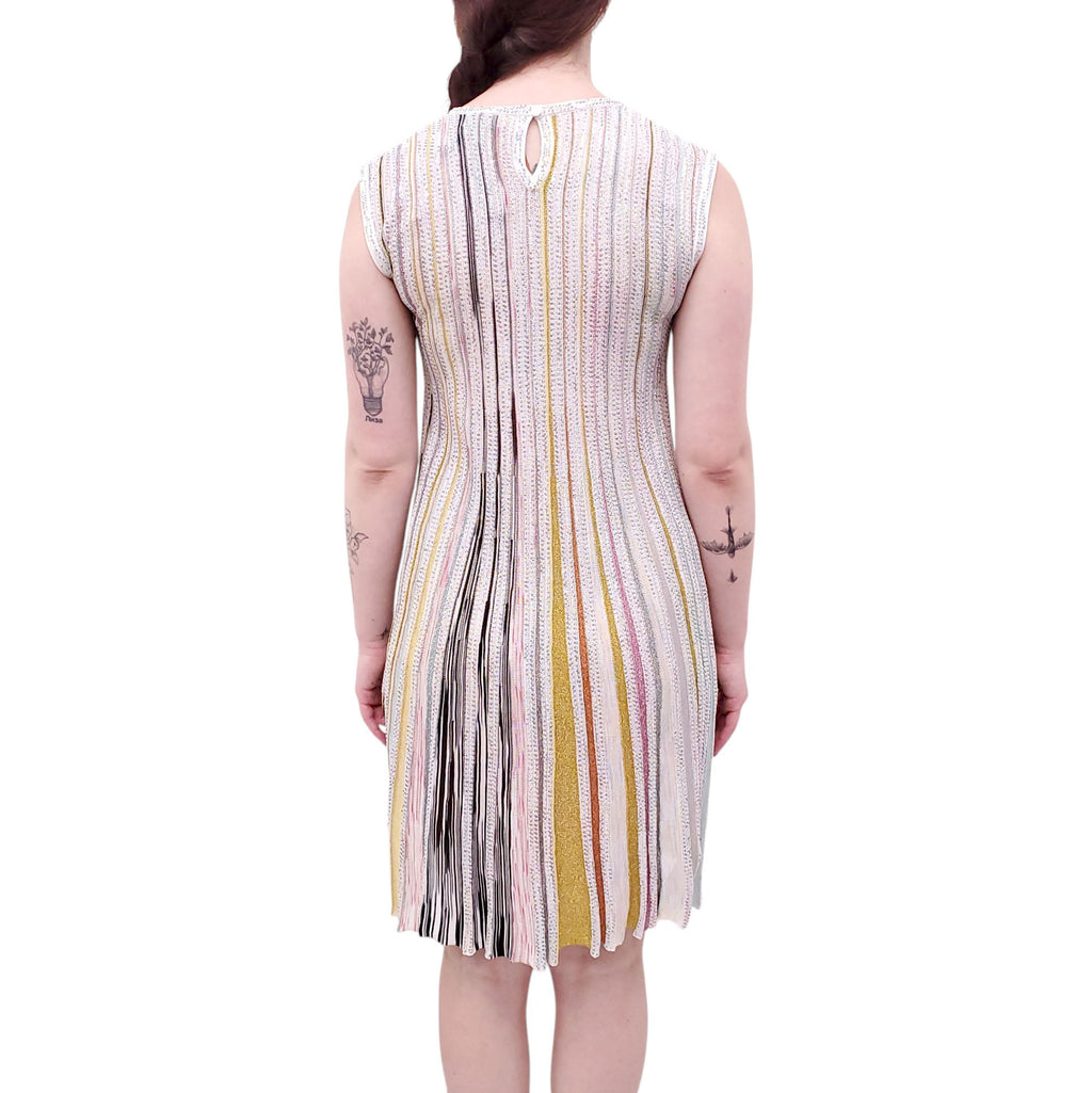 MISSONI STRIPED PLEATED SILK-BLEND MINI DRESS - SIZE 40