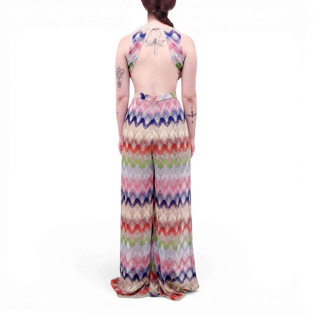 MISSONI MULTICOLOURED METALLIC ZIGZAG LAMÉ JUMPSUIT - SIZE 40