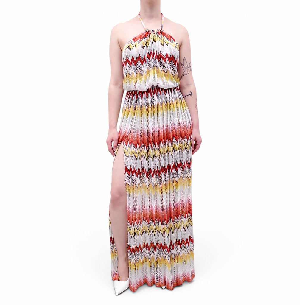 MISSONI RED AND ORANGE CHEVRON METALLIC COVER-UP DRESS - SIZE 40