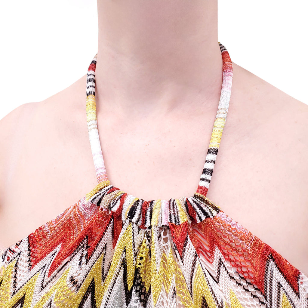 MISSONI RED AND ORANGE CHEVRON METALLIC COVER-UP DRESS - SIZE 40