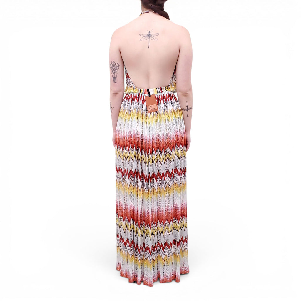 MISSONI RED AND ORANGE CHEVRON METALLIC COVER-UP DRESS - SIZE 40