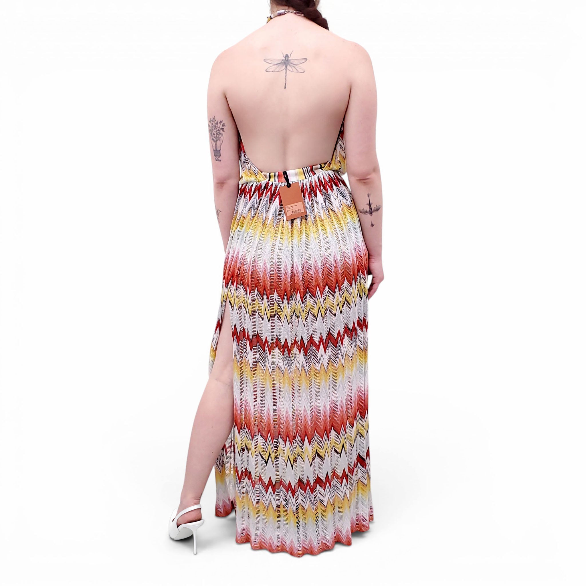 MISSONI RED AND ORANGE CHEVRON METALLIC COVER-UP DRESS - SIZE 40
