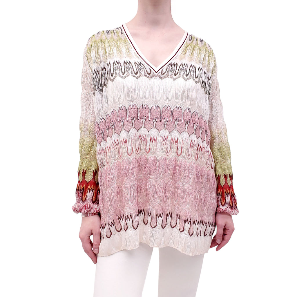 MISSONI GREEN AND PINK PATTERNED BLOUSE - SIZE 40