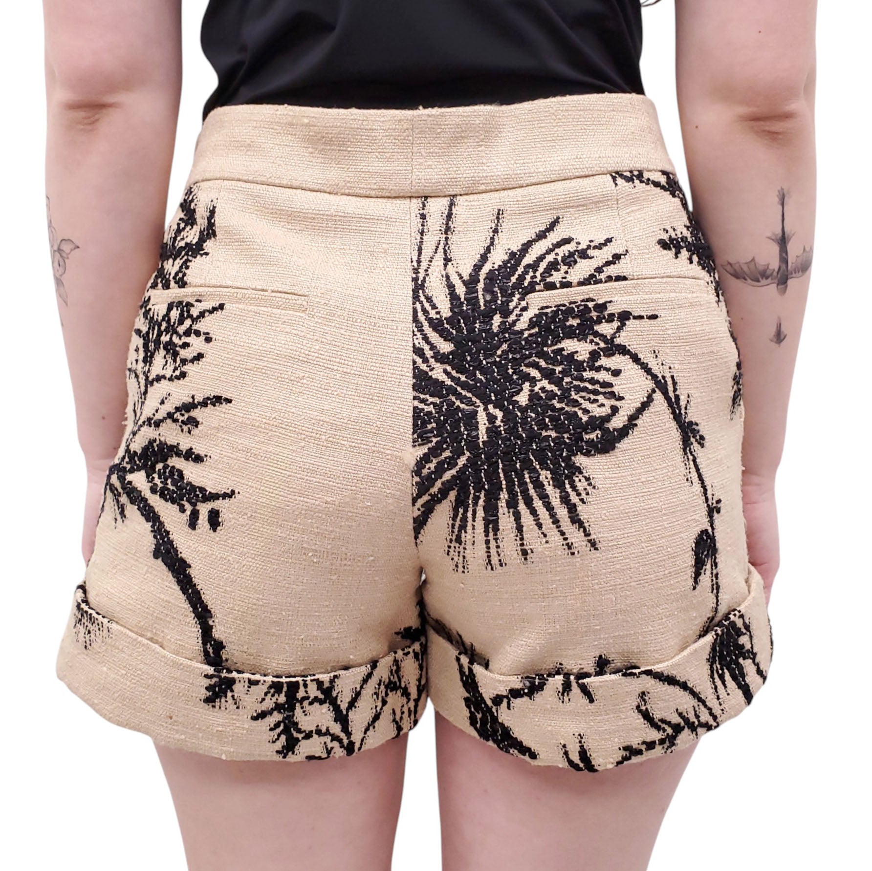 CHRISTIAN DIOR TAUPE FLORAL JACQUARD SHORTS - SIZE 34
