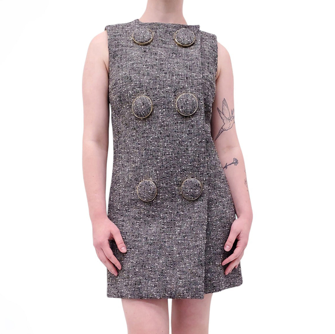 GUCCI SALT & PEPPER BLAZER DRESS WITH LARGE BUTTONS - SIZE 40