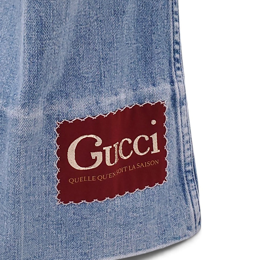 GUCCI WIDE LEG JEANS WITH LOGO PATCH - SIZE 26