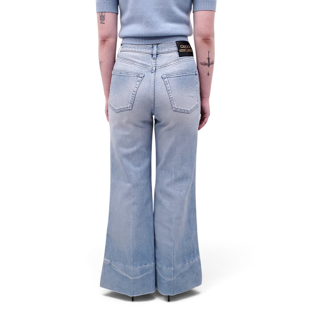 GUCCI WIDE LEG JEANS WITH LOGO PATCH - SIZE 26
