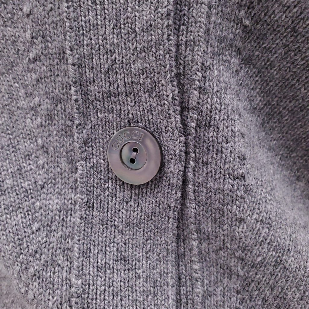GUCCI GREY CASHMERE BLEND CARDIGAN WITH RED AND GREEN RIBBON DETAIL - SIZE XS