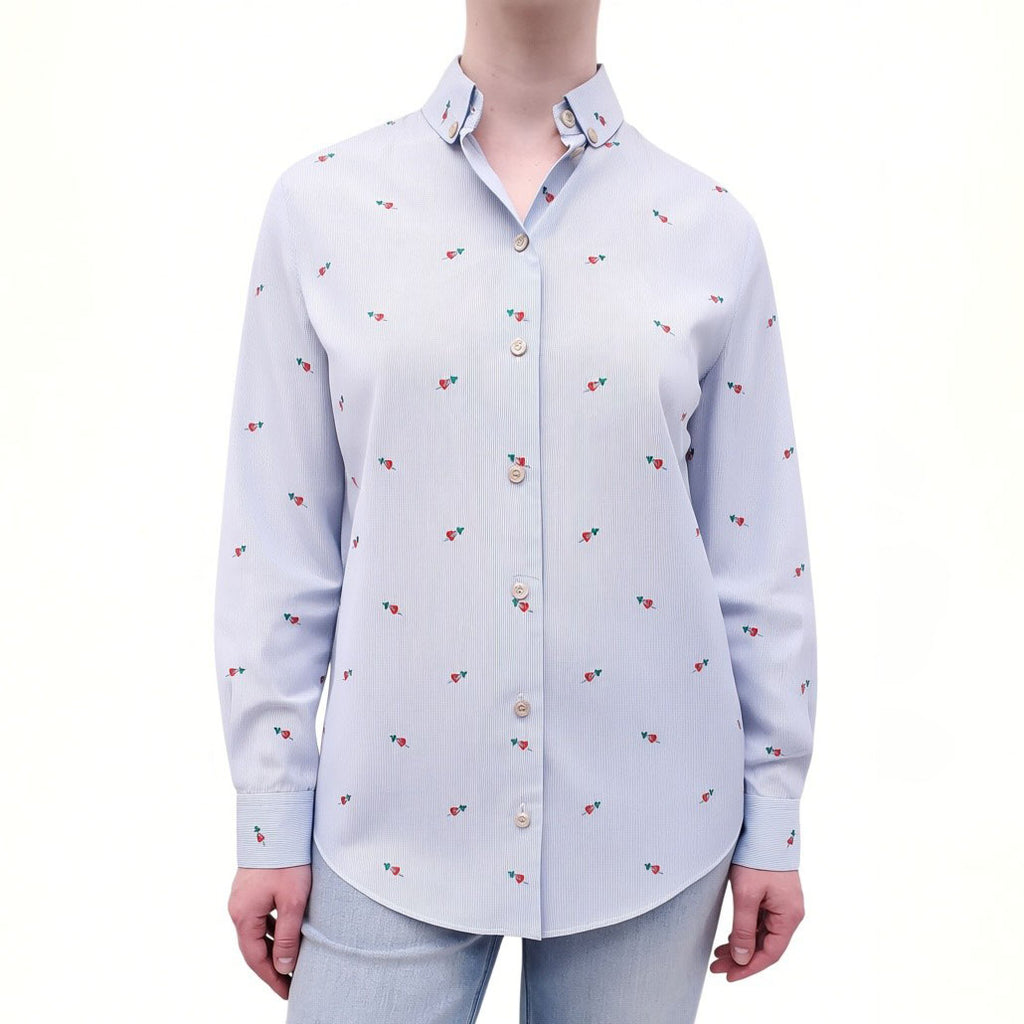 GUCCI BLUE STRIPED SHIRT WITH DAGGER HEART ICONS - SIZE 40