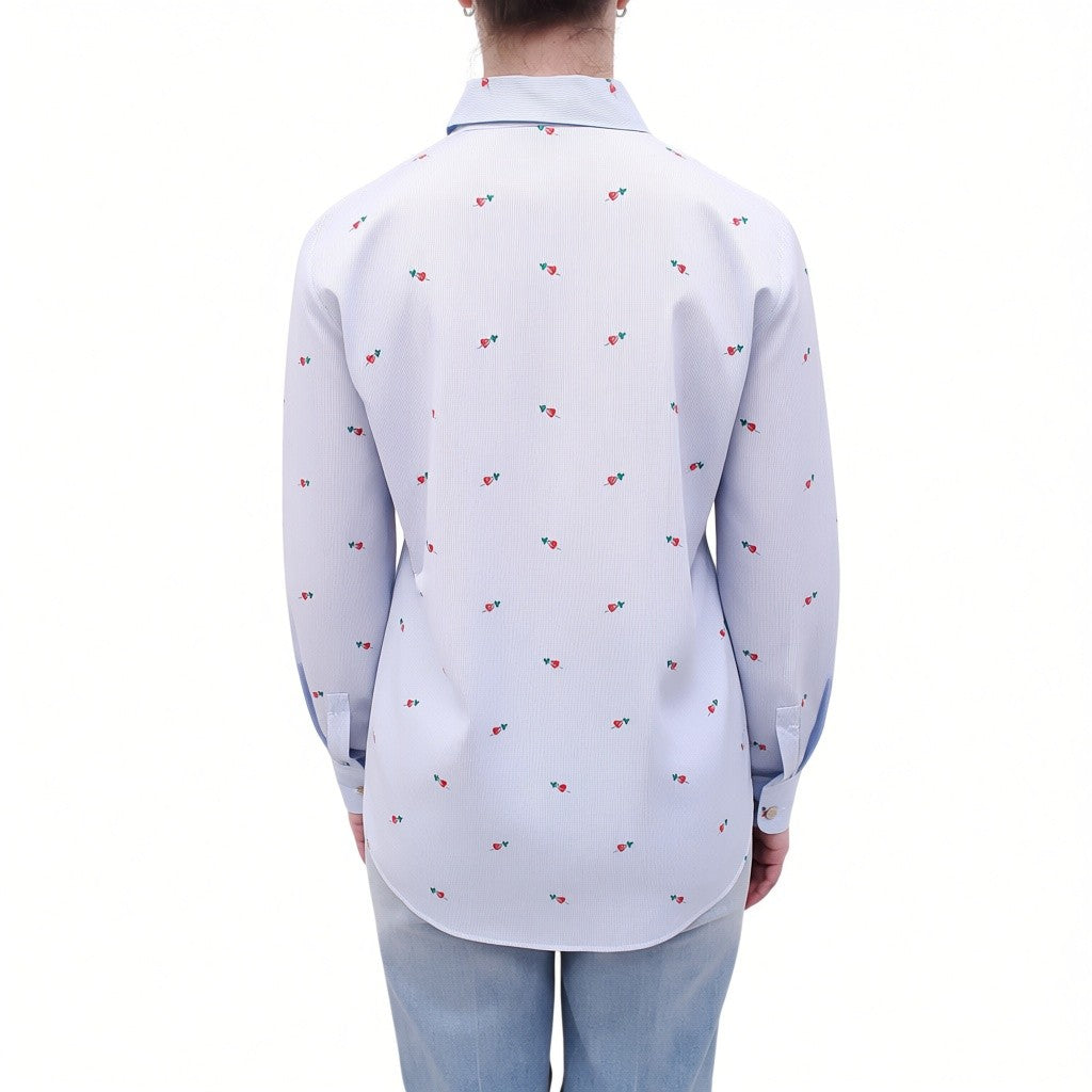 GUCCI BLUE STRIPED SHIRT WITH DAGGER HEART ICONS - SIZE 40