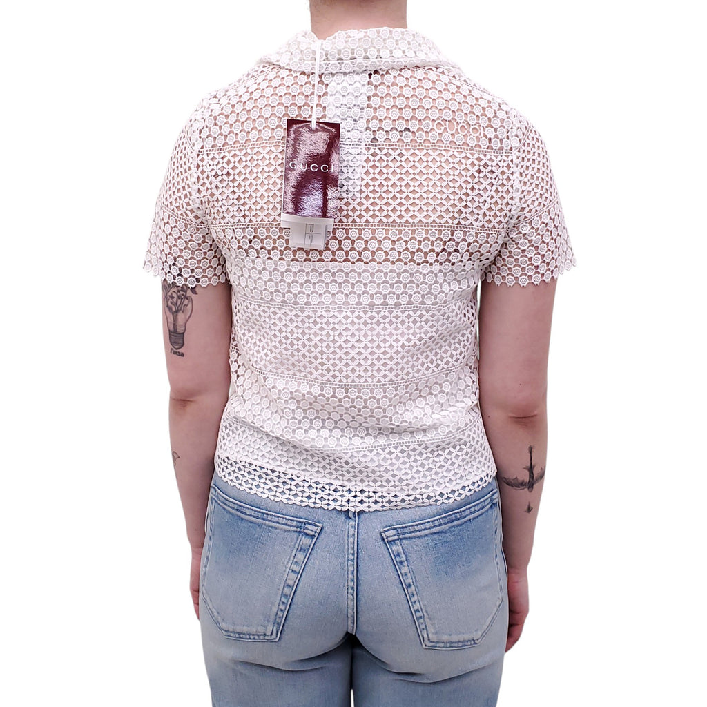 GUCCI WHITE CROCHET BLOUSE - SIZE 36