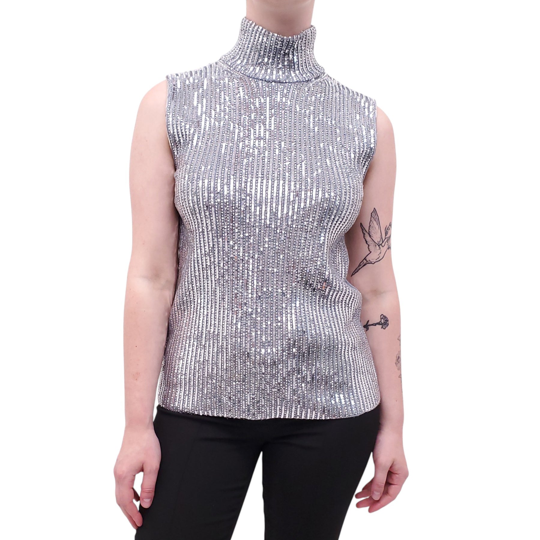 GUCCI SILVER SEQUIN CRYSTAL EMBELLISHED SWEATER - SIZE S