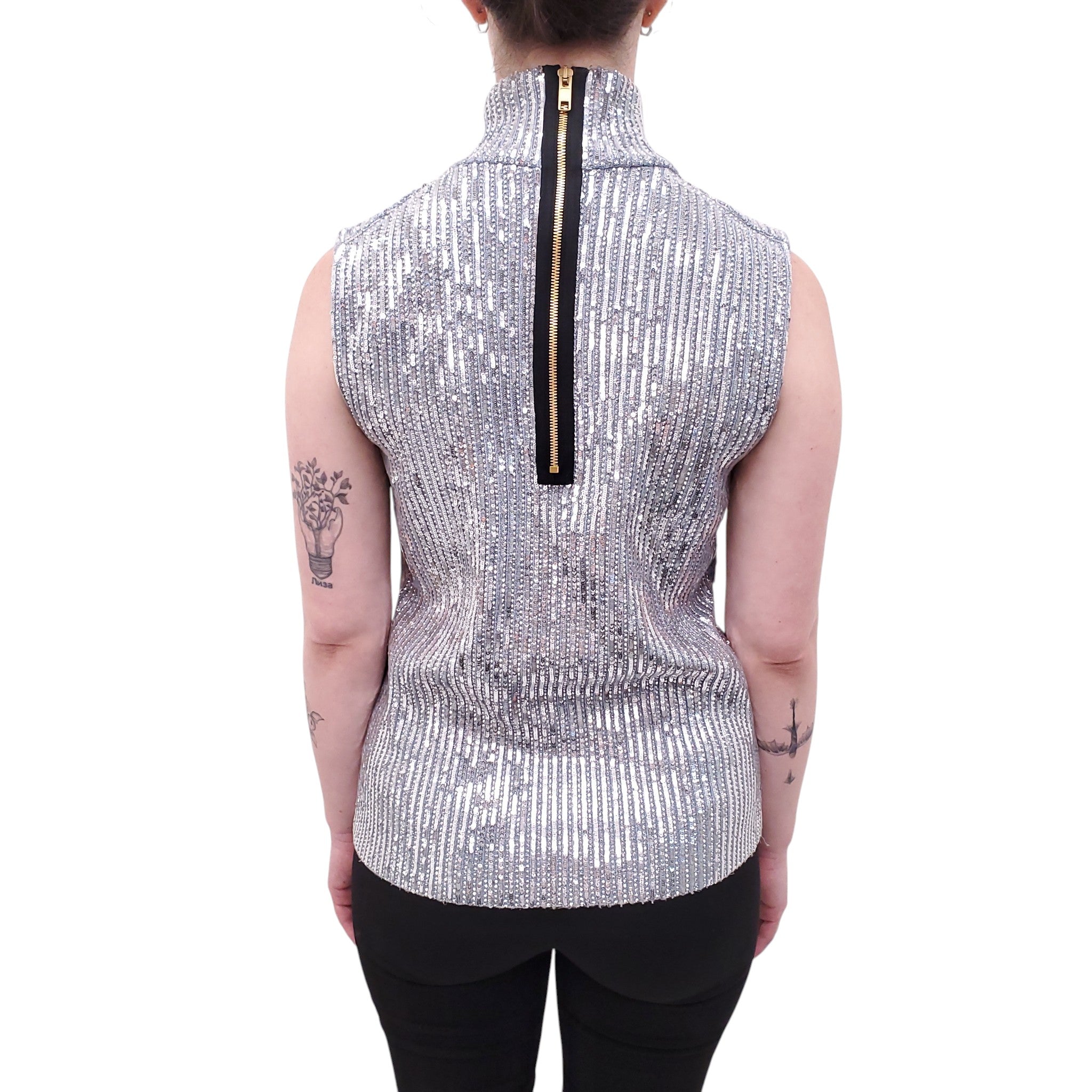 GUCCI SILVER SEQUIN CRYSTAL EMBELLISHED SWEATER - SIZE S