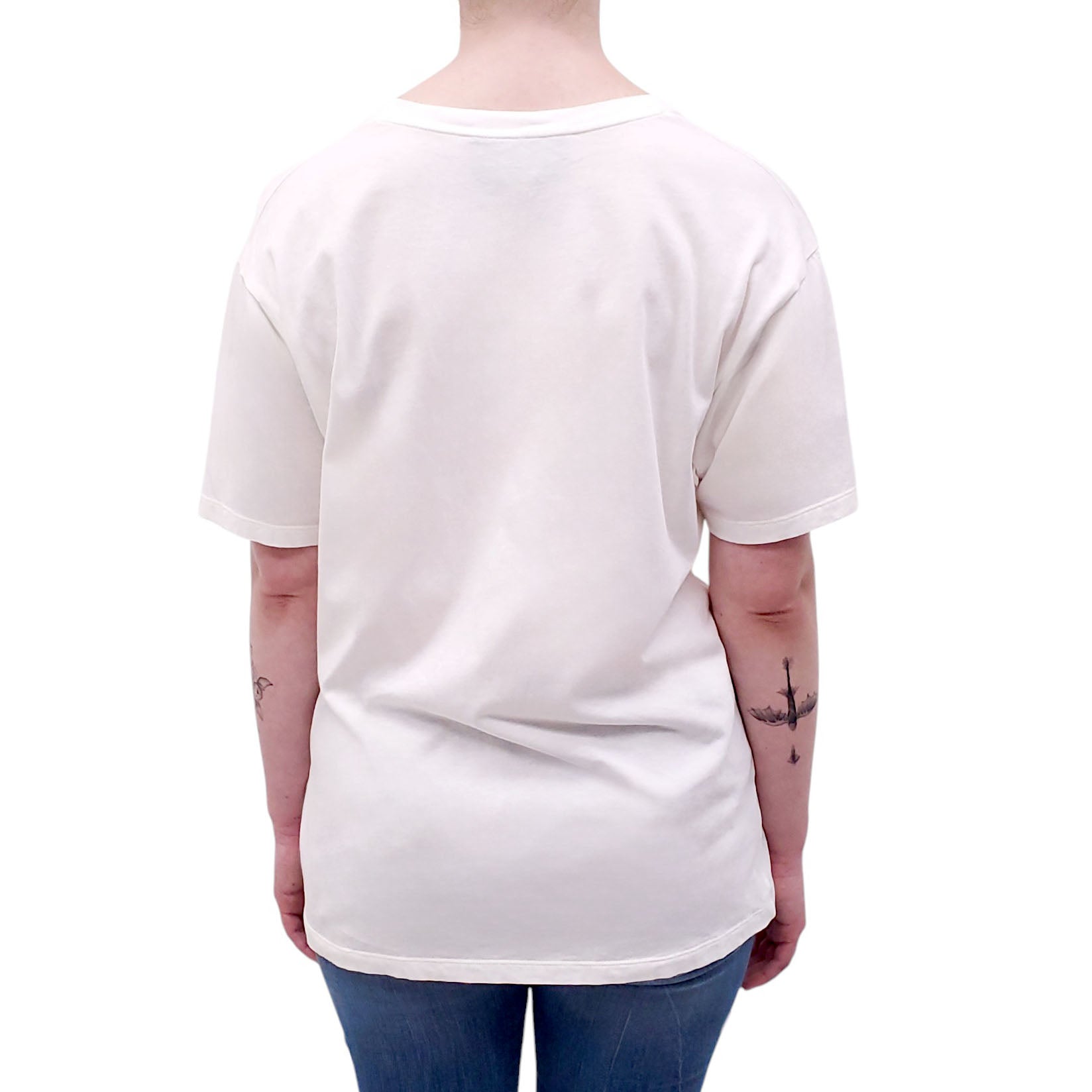 GUCCI WHITE GRAPHIC LOGO T-SHIRT - SIZE S