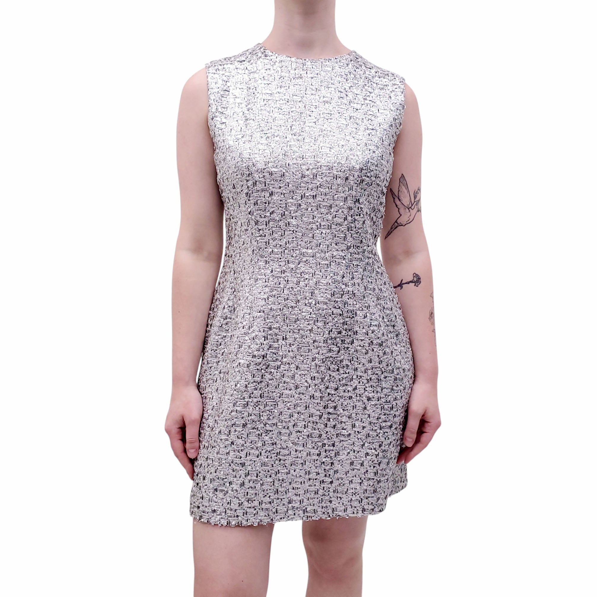 GUCCI SILVER METALLIC TWEED DRESS - SIZE 42