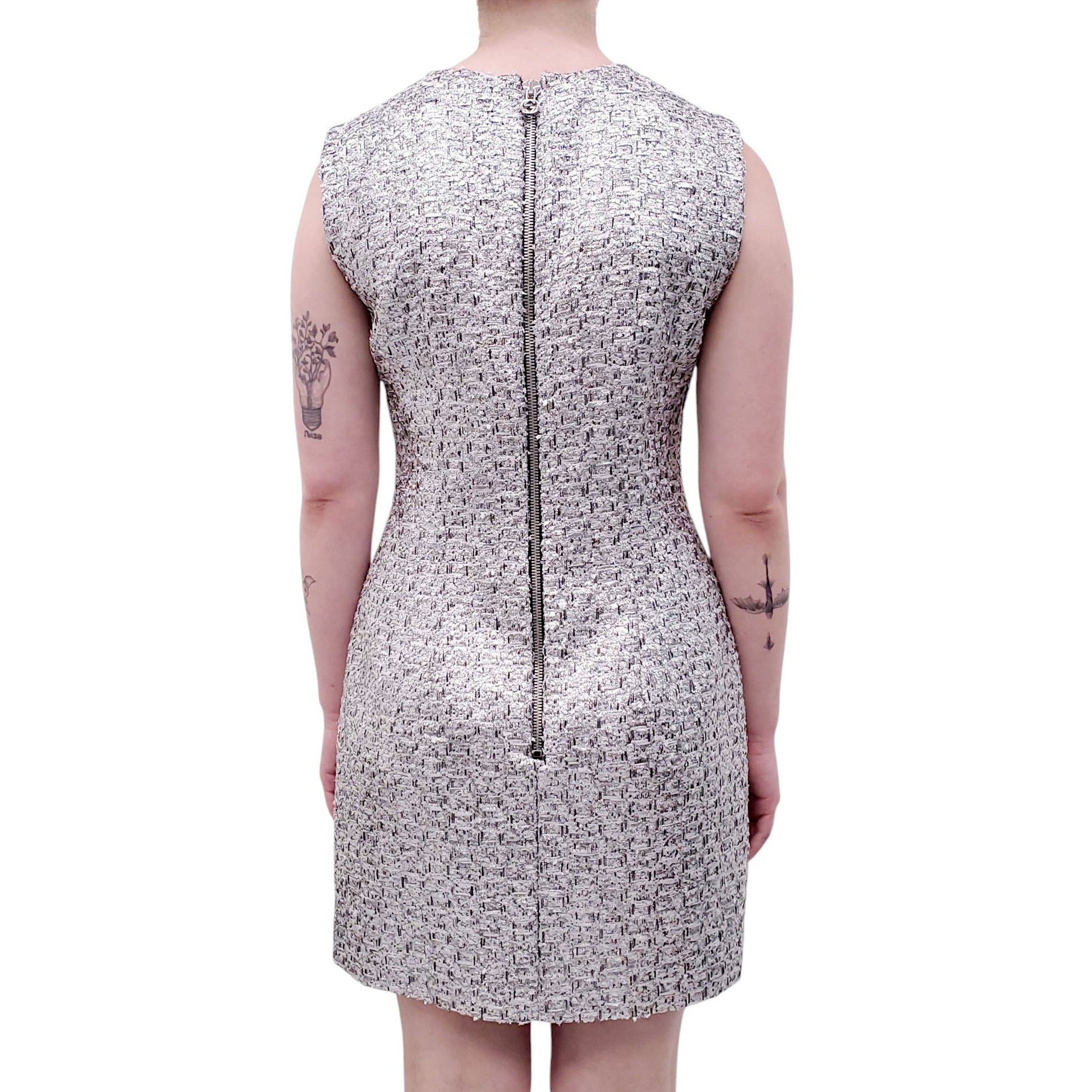 GUCCI SILVER METALLIC TWEED DRESS - SIZE 42
