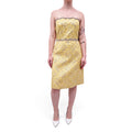 GUCCI YELLOW BROCADE DRESS WITH SILVER STONE DETAIL - SIZE 42