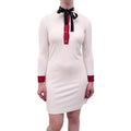 GUCCI CREAM DRESS WITH BURGUNDY DETAILS AND LOGO BUTTONS - SIZE XXS