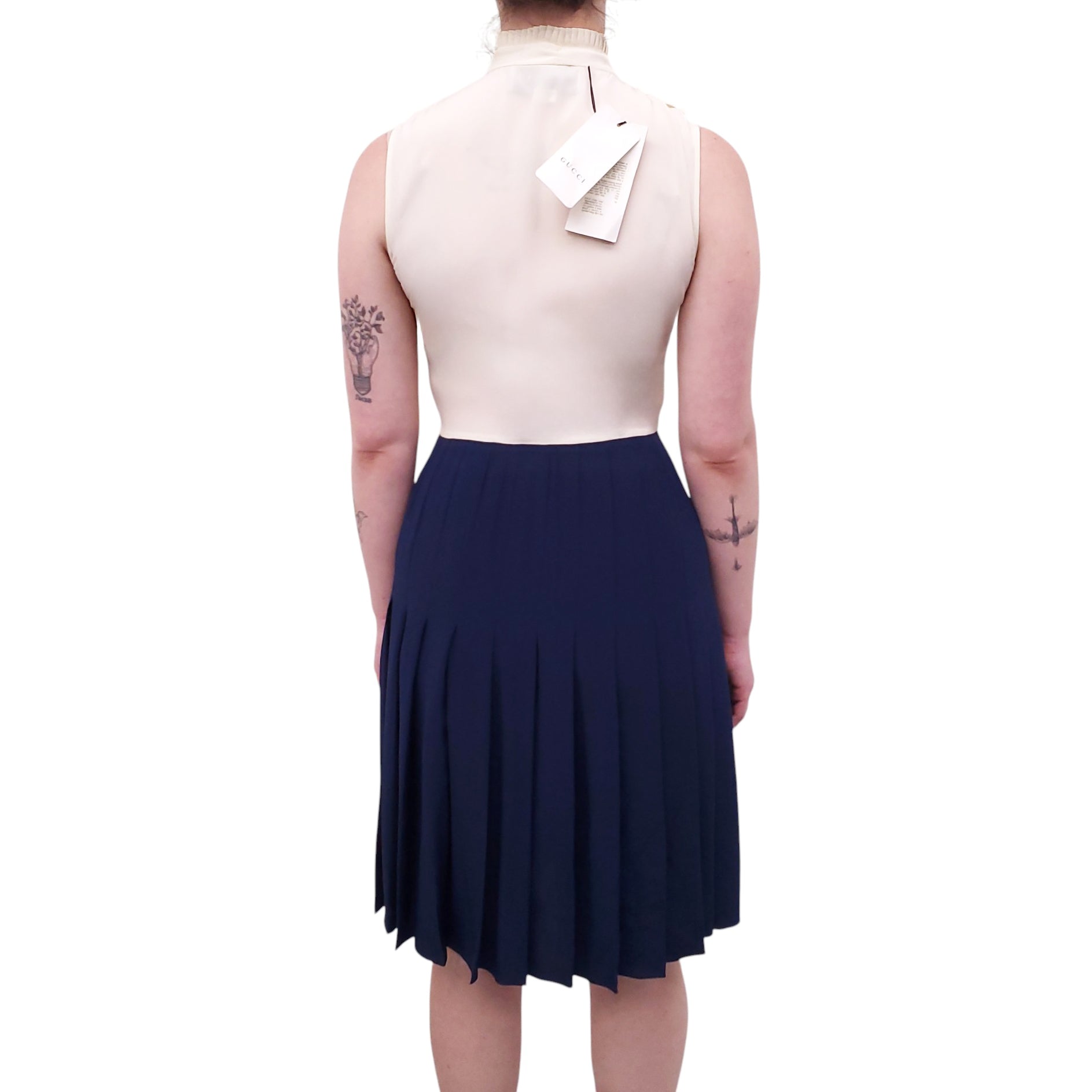 GUCCI CREAM AND NAVY RUFFLE DRESS - SIZE 38