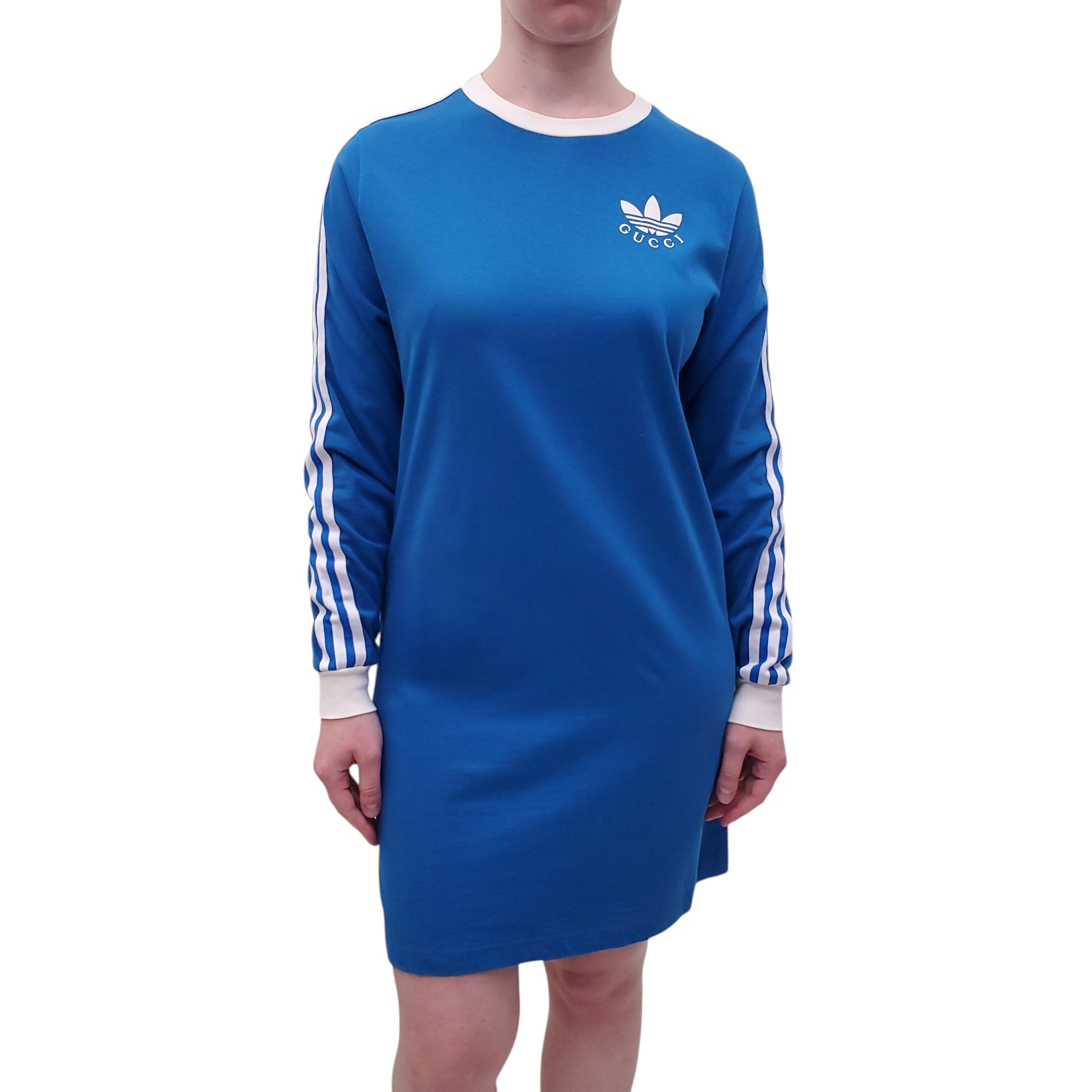 GUCCI x ADIDAS BLUE LOGO T-SHIRT DRESS - SIZE S