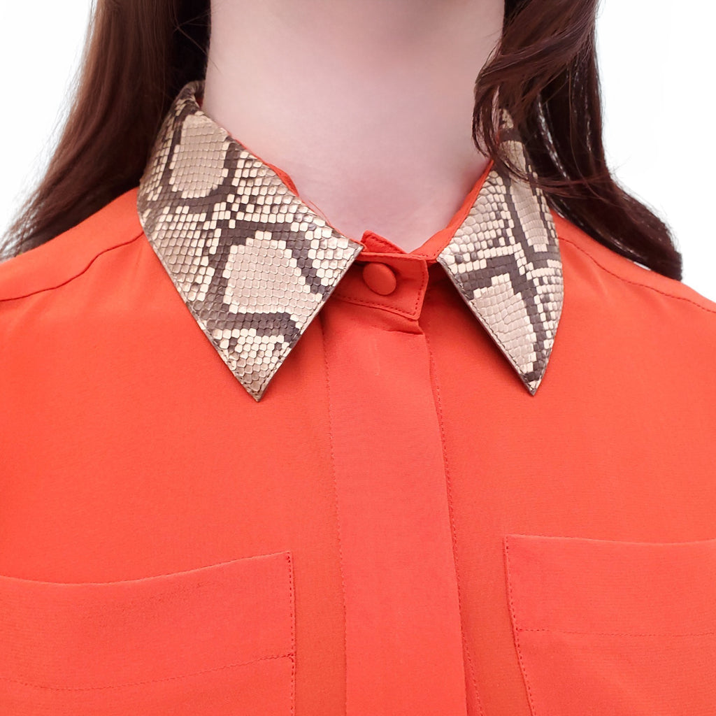 GUCCI ORANGE DRESS WITH REMOVABLE LEATHER SNAKESKIN DETAIL - SIZE XS