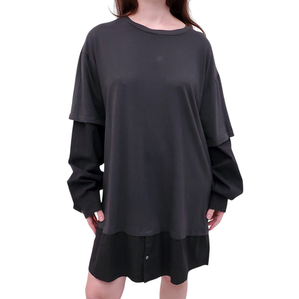MM6 MAISON MARGIELA BLACK LAYERED LONG SLEEVE SHIRT WITH LOGO - SIZE XL