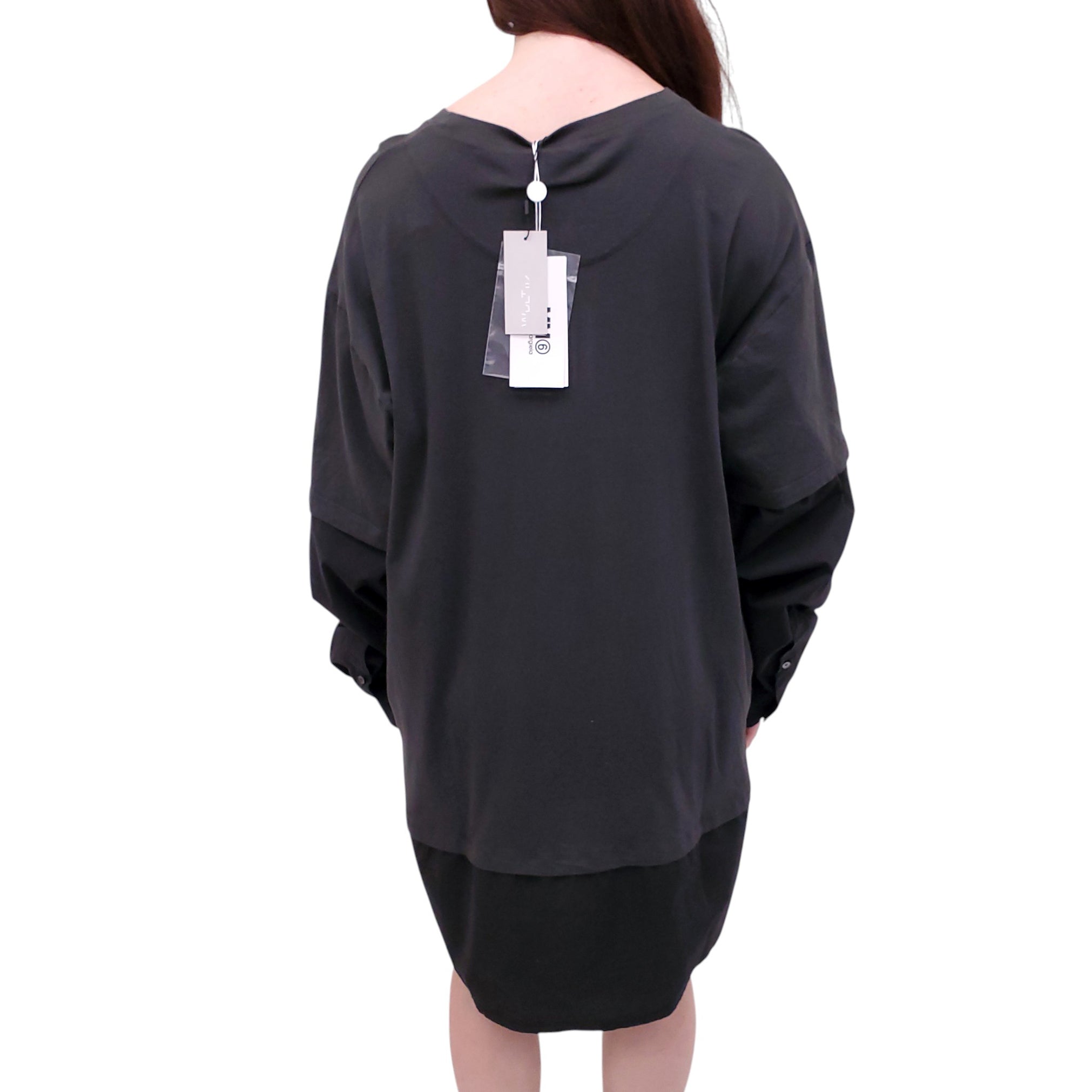 MM6 MAISON MARGIELA BLACK LAYERED LONG SLEEVE SHIRT WITH LOGO - SIZE XL
