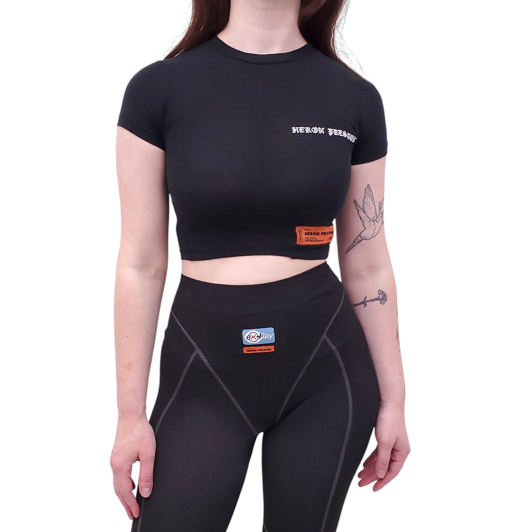 HERON PRESTON BLACK CROPPED LOGO T-SHIRT - SIZE XXS