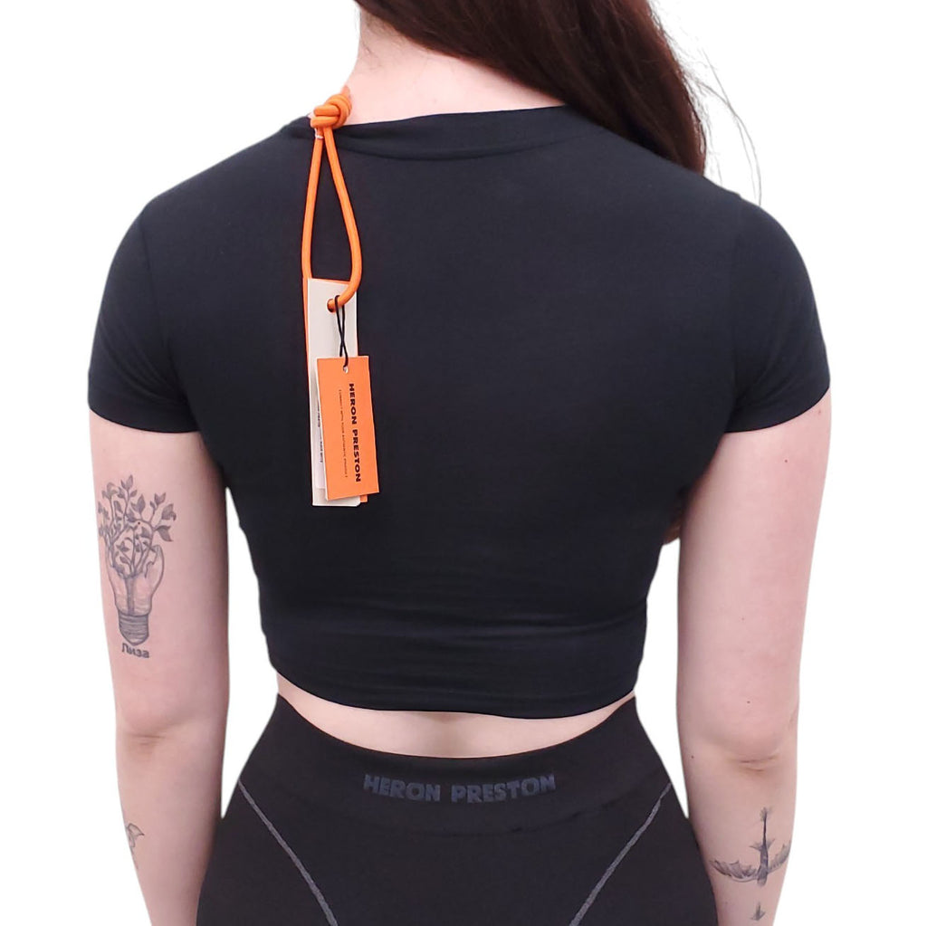 HERON PRESTON BLACK CROPPED LOGO T-SHIRT - SIZE XXS