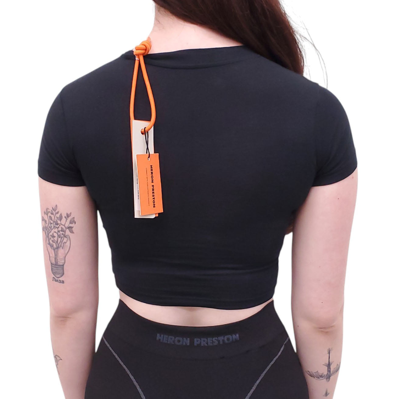 HERON PRESTON BLACK CROPPED LOGO T-SHIRT - SIZE XXS