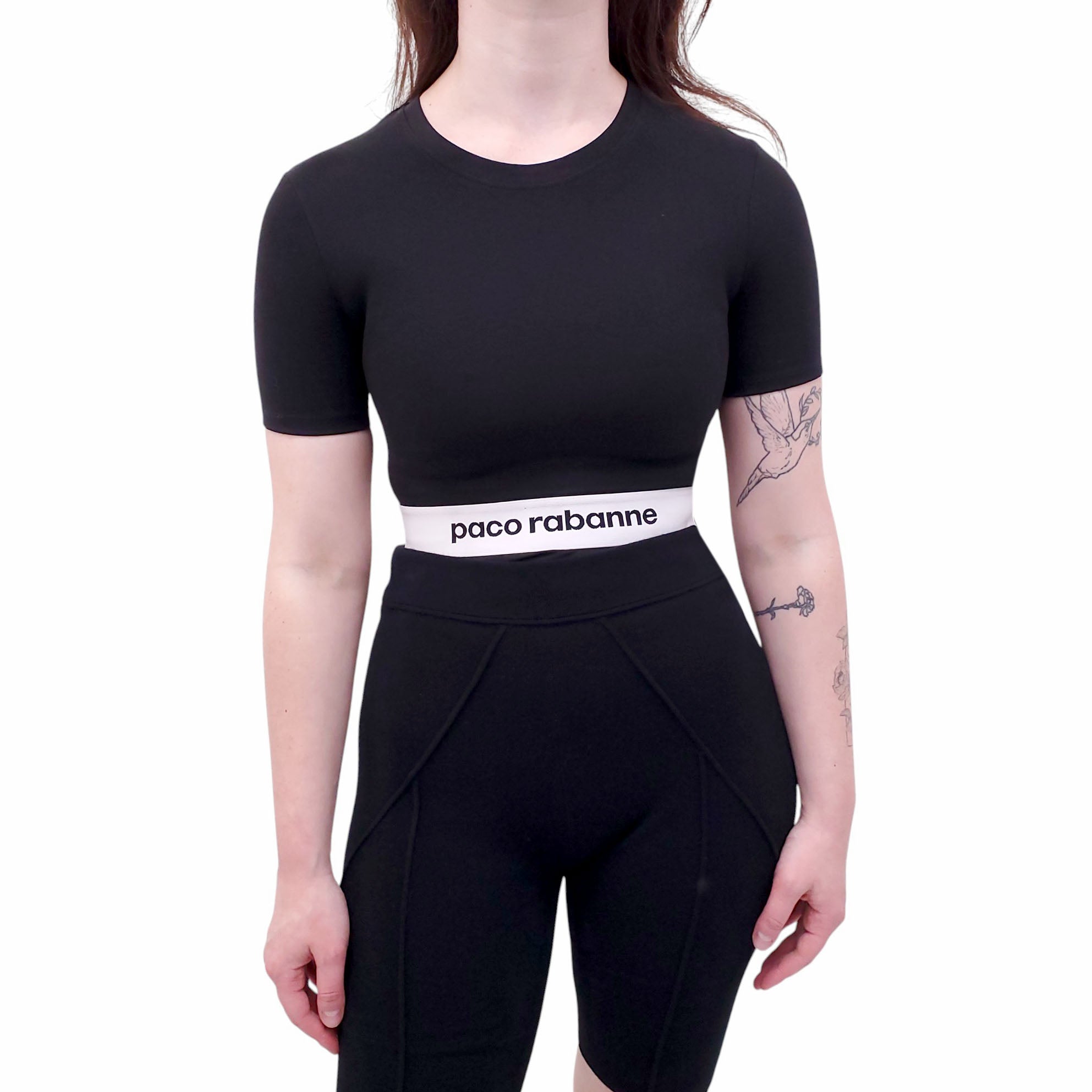 PACO RABANNE BLACK LOGO CROP TOP - SIZE XS