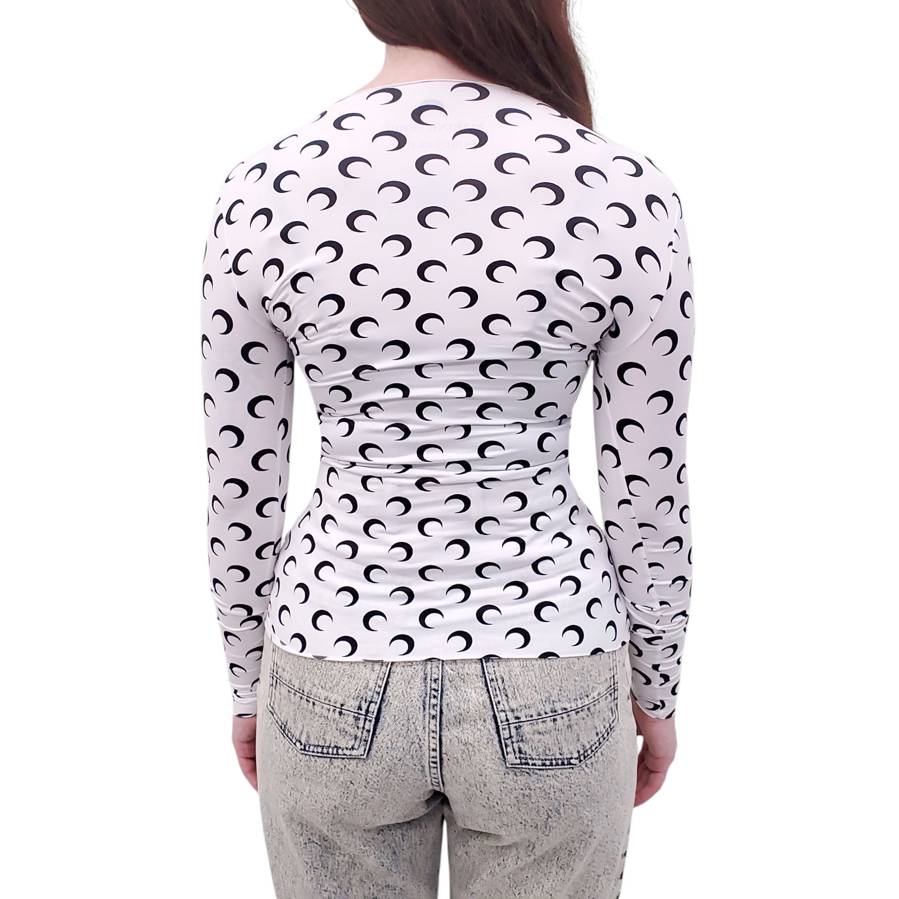MARINE SERRE WHITE AND BLACK LOGO STRETCH LONG SLEEVE TOP - SIZE M