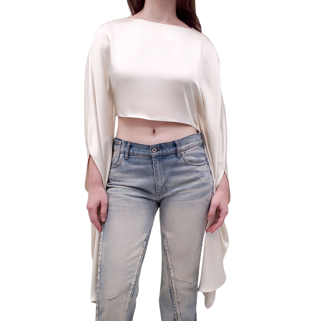 ATLEIN CREAM CROPPED LONG SLEEVE BLOUSE - SIZE M