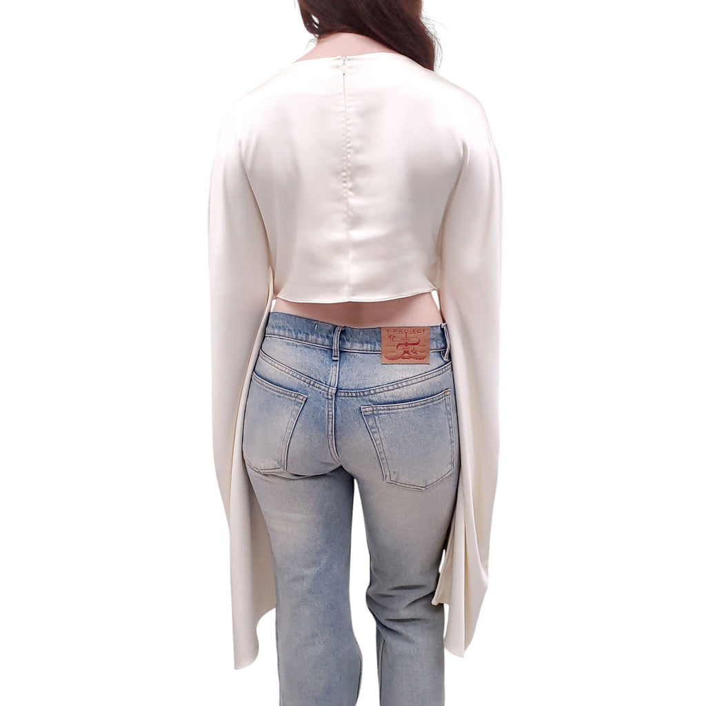 ATLEIN CREAM CROPPED LONG SLEEVE BLOUSE - SIZE M