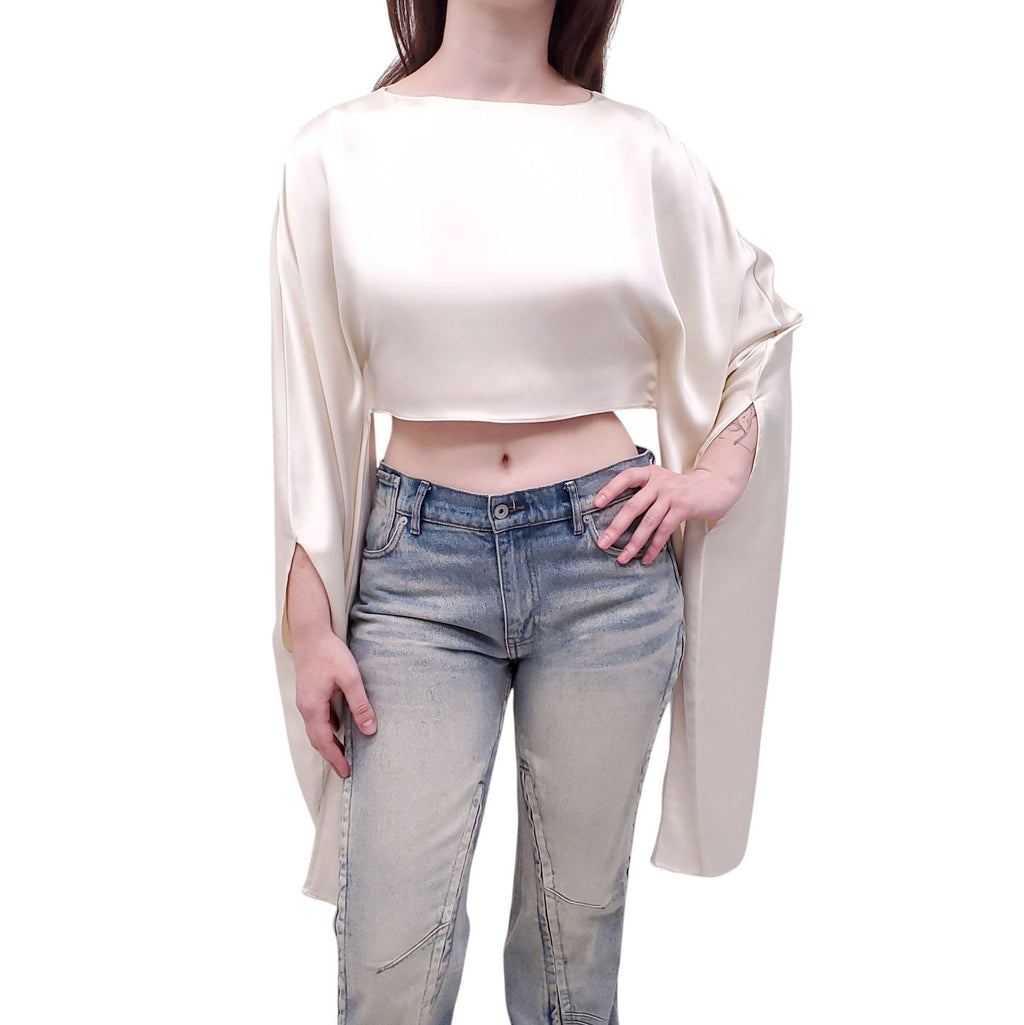 ATLEIN CREAM CROPPED LONG SLEEVE BLOUSE - SIZE M