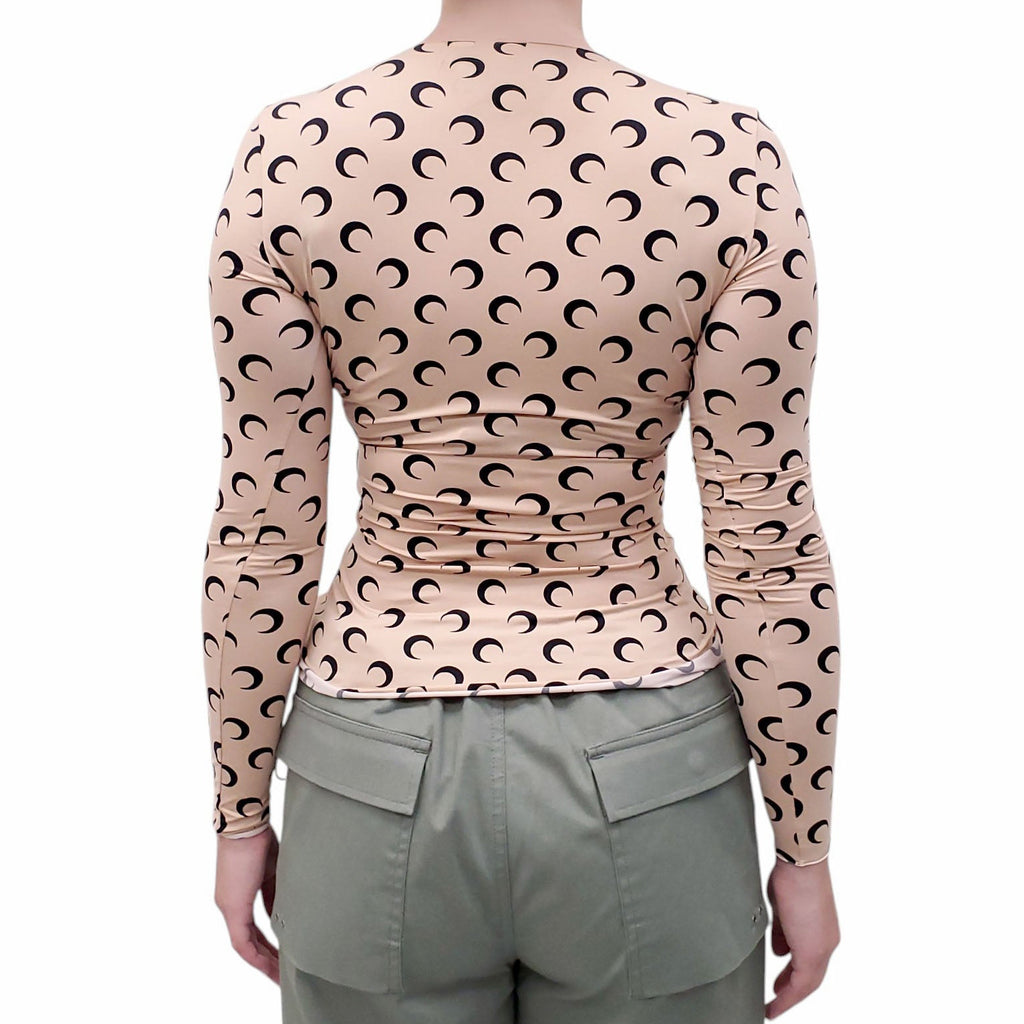 MARINE SERRE NUDE AND BLACK LOGO STRETCH LONG SLEEVE TOP - SIZE M