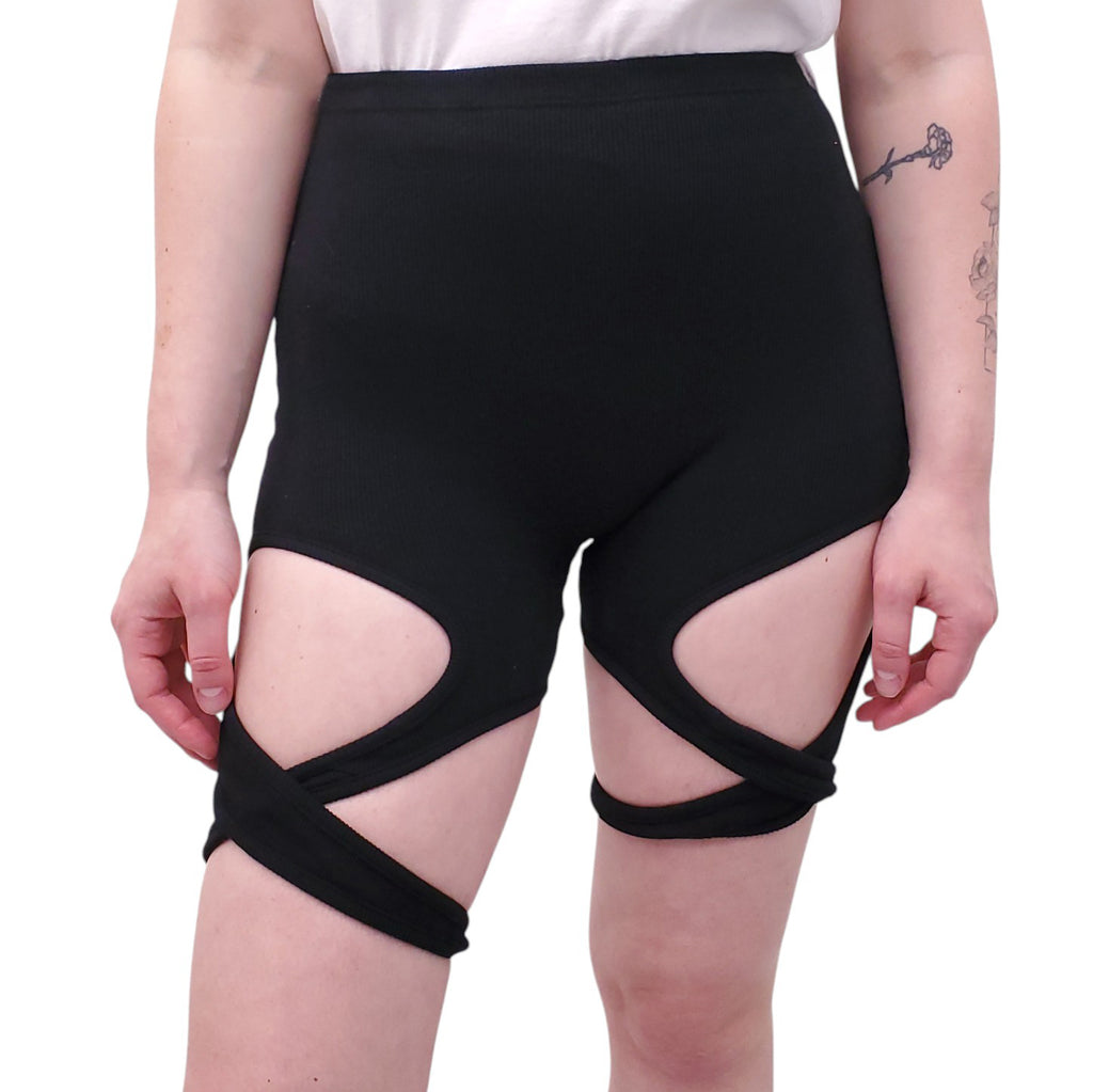 OTTOLINGER BLACK RIBBED SHORTS WITH TIES - SIZE S