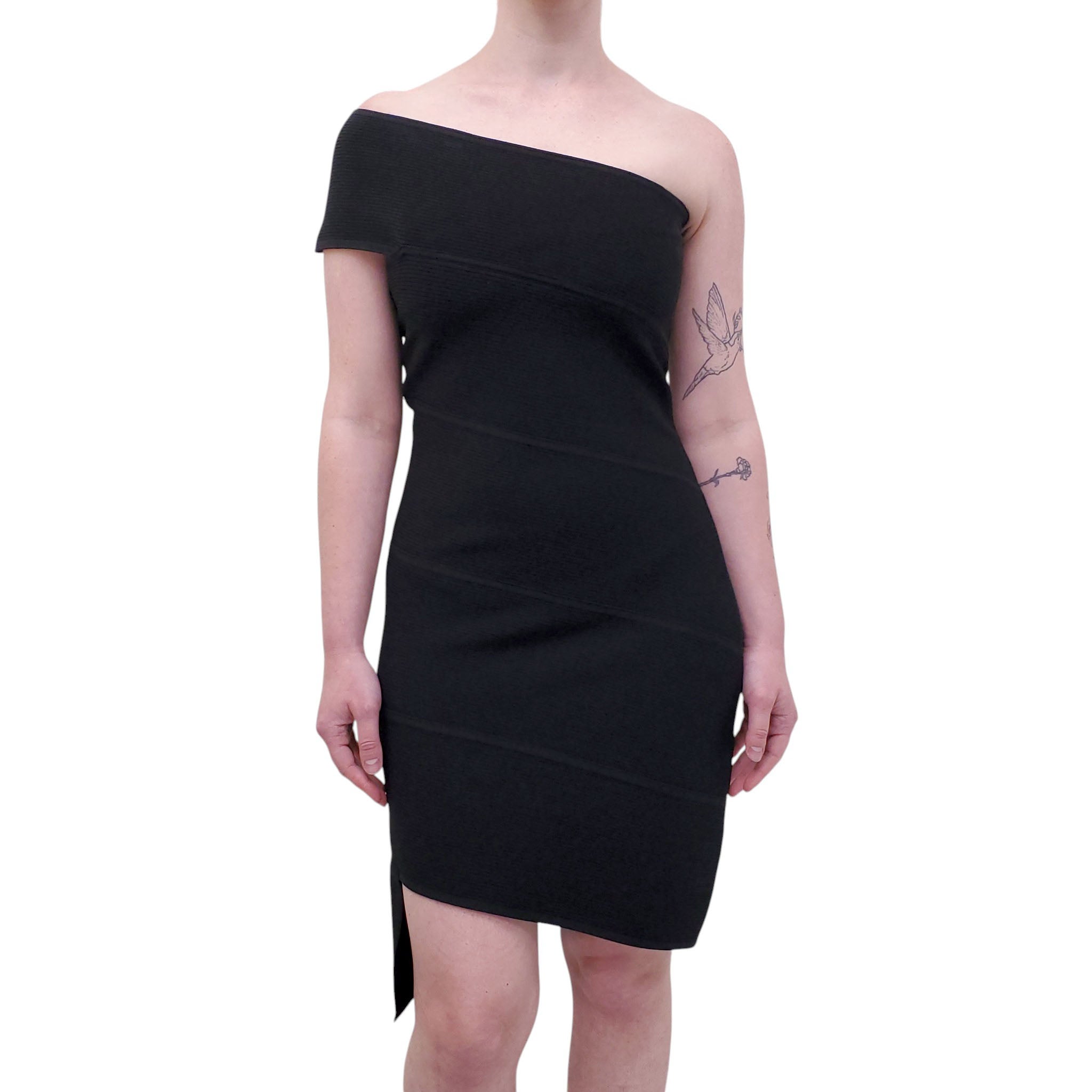 BOTTEGA VENETA BLACK FLAT RIB DRESS - SIZE S