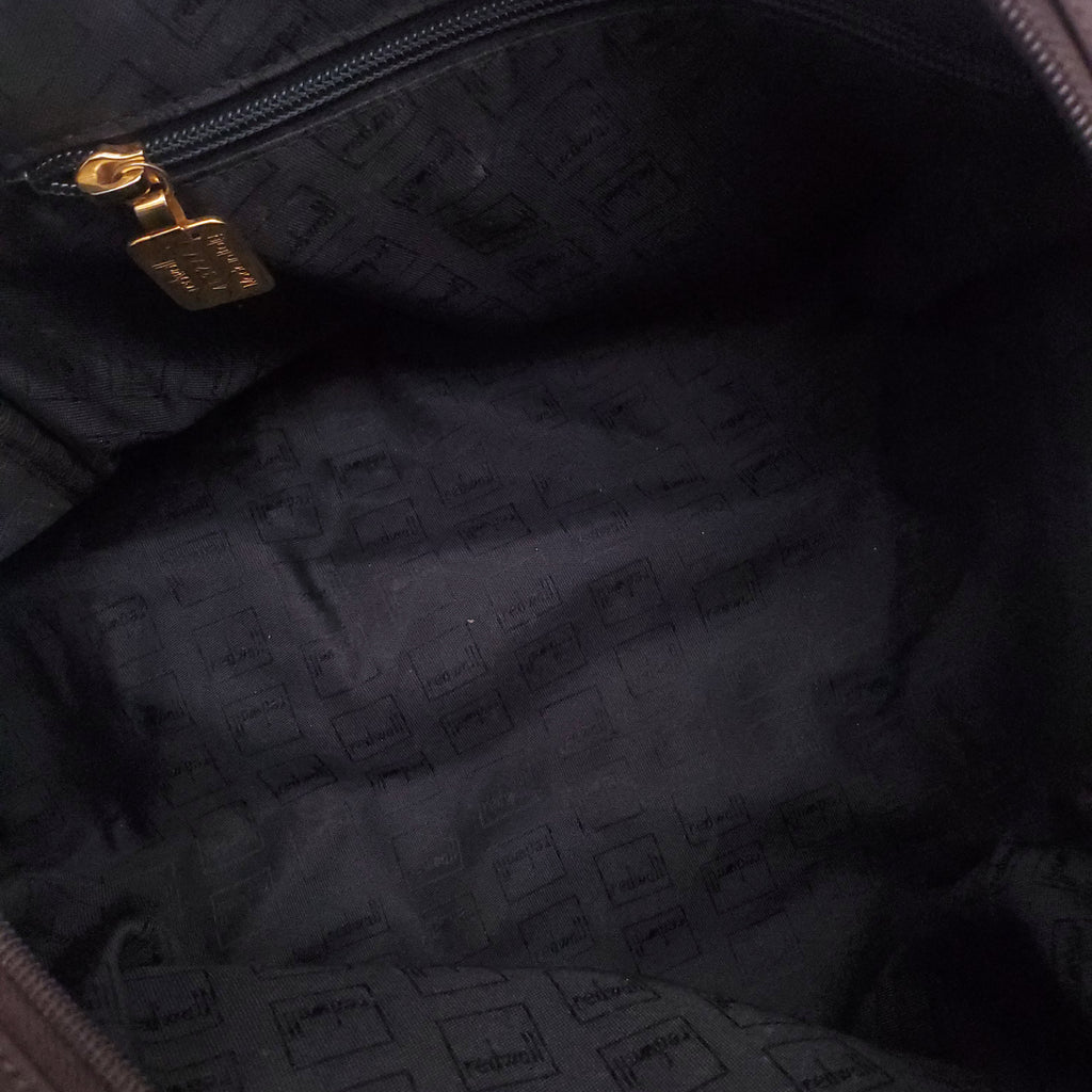 MOSCHINO NYLON LOGO BAG IN BROWN WITH LEATHER STRAP DETAIL