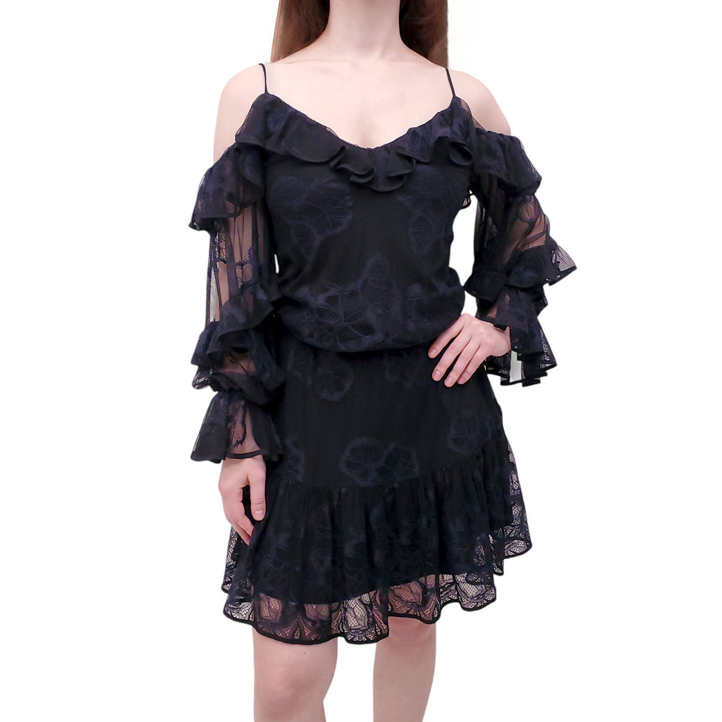 ALEXIS BLACK AND NAVY FLORAL DRESS - SIZE XS