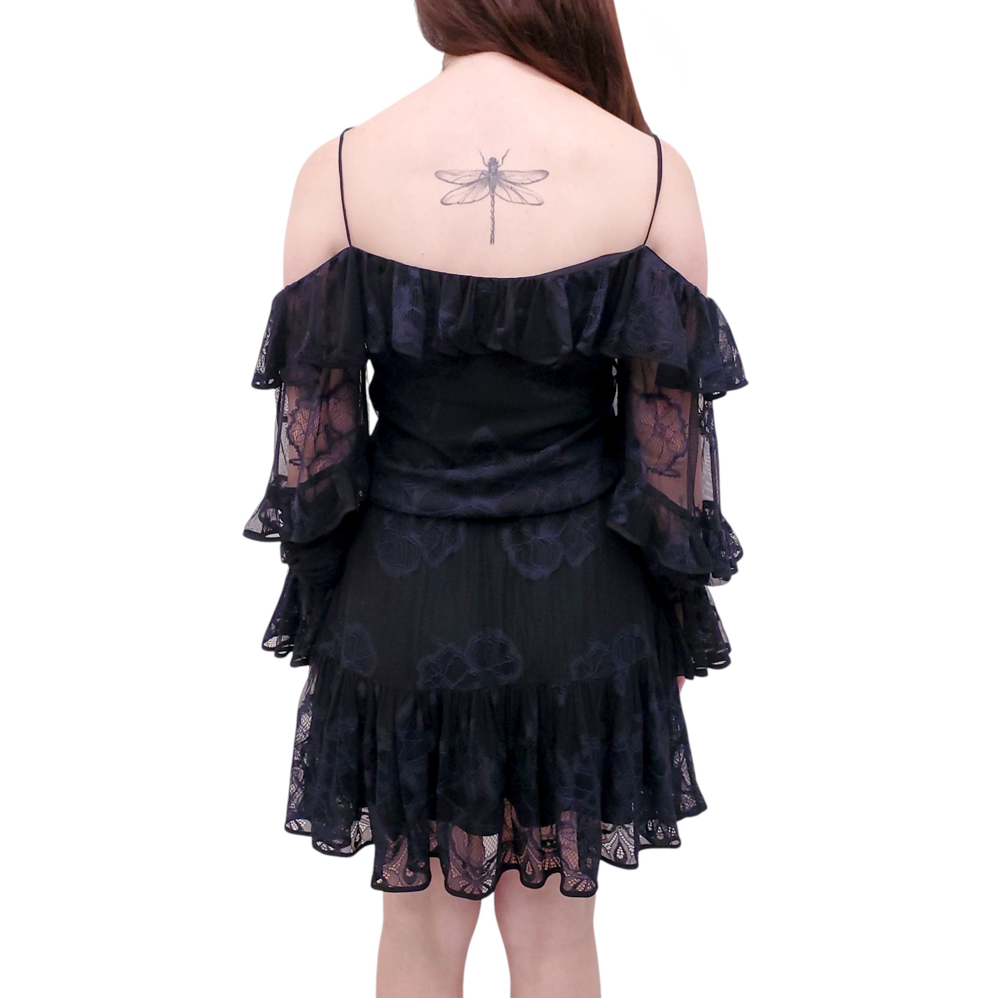 ALEXIS BLACK AND NAVY FLORAL DRESS - SIZE XS