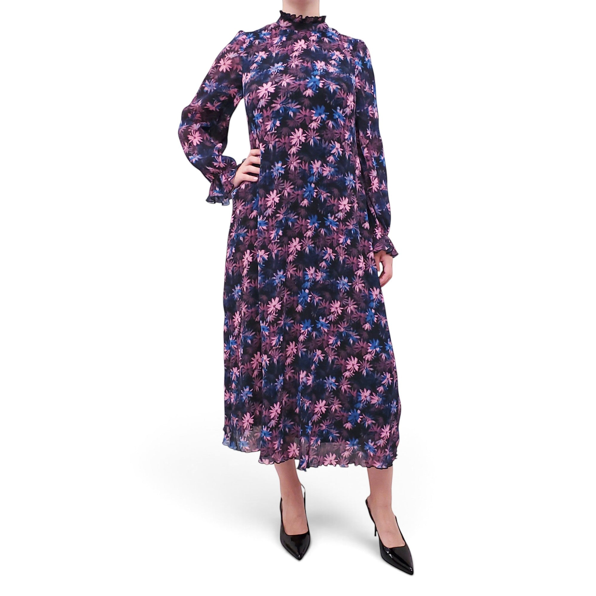 GANNI FLORAL PLEATED DRESS - SIZE 36