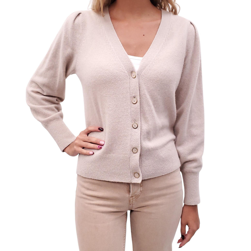 WHITE + WARREN CASHMERE TAUPE CARDIGAN - SIZE XS