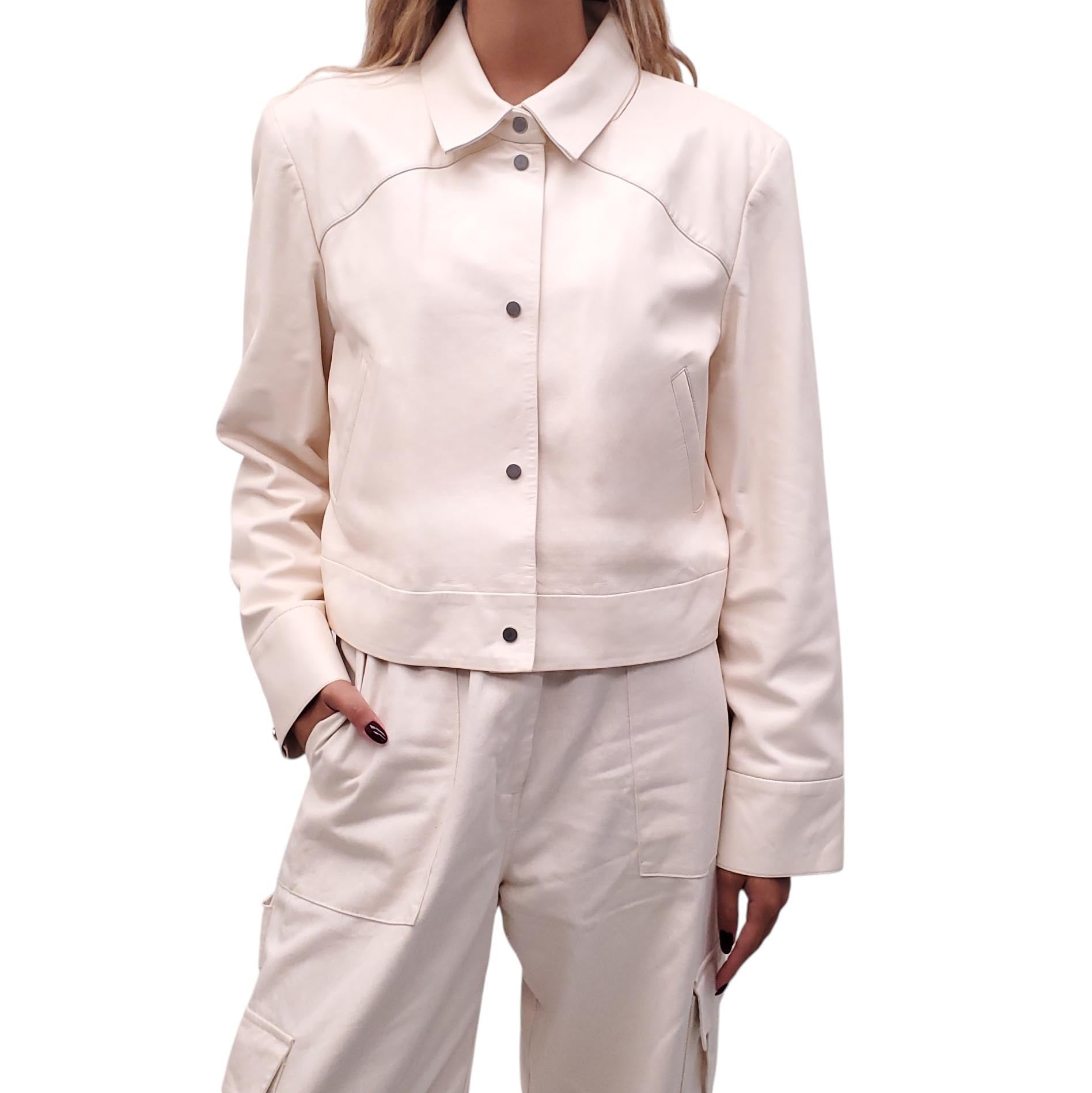 IRO CREAM LEATHER BOMBER JACKET - SIZE 44